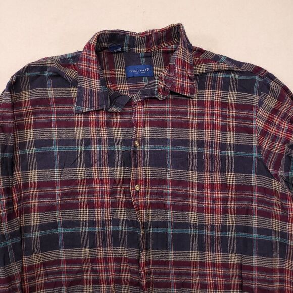 Town & Craft Madras Flannel Button Up Casual Shirt Mens Size XLT Blue Red - Picture 1 of 10